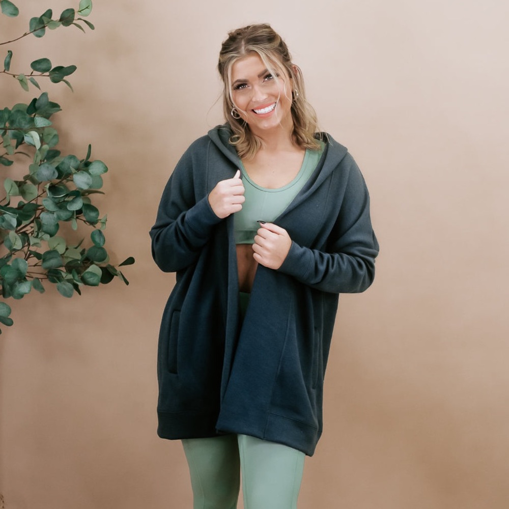 Mono B Ribbed Caridgan Hoodie, Boutique Brand Open Front Lounge Robe